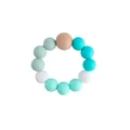 DIY silicone and beech wood baby teether ring in white and mint green shades - Green