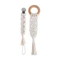 Handgefertigter Makramee-Schnullerketten-Halter und Beißring aus Buchenholz-Set - Gebrochenes Weiß