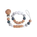 Set aus Schnullerkette und Beißring mit grauen Silikonperlen und Buchenholz-Buchstaben - Grau Set