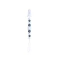 Silicone pacifier clip with white and grey beads and safe plastic duckbill buckle - White