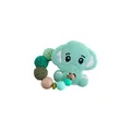 Mint green silicone elephant teether ring with natural beech wood and crochet beads - Green