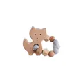 Beech wood fox teether ring with light grey silicone beads and natural wooden shapes - Fox Teether Ring / Gray Teether