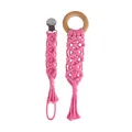 Handgefertigtes Makramee-Schnullerketten-Set in Rosa mit Buchenholzring für Babys - Dunkelrosa