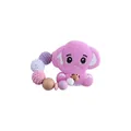 Pink silicone elephant baby teether with colorful crochet beads and wooden ring - Purple