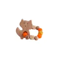 Beech wood fox teether bracelet with orange silicone beads and natural wooden rings - Fox Teether Ring / Orange Teether