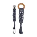 Handgefertigtes Set aus marineblauem Schnullerkettenband und Beißring aus Buchenholz - Dunkelgrau