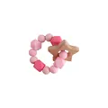 Pink silicone beads and wooden star pendant teething ring for infants and toddlers - Pink