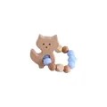 Baby beech wood and silicone fox teething ring with light blue beads for motor skills - Fox Teether Ring / Blue Teether