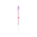 Pink and white silicone baby pacifier clip with geometric beads and plastic clip - Pink