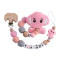 Pink elephant silicone teether pacifier clip with baby letter wood beads for infant - Teether Pacifier Chain Set / Pink