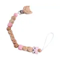 Attache-tétine renard rose en silicone pour bébé avec perles en bois et lettres gravées - Attache-tétine Rose