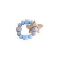 DIY baby teether bracelet with light blue and grey silicone beads and star beech wood ring - Light Blue