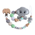 Beech wood elephant pacifier clip with grey silicone baby teething toy and beads - Teether Pacifier Chain Set / Gray