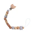 Attache-tétine en bois de hêtre et silicone avec renard et perles de lettres - Attache Sucette Renard Lettres / Attache-tétine Gris