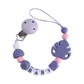 Baby pacifier clip with purple silicone beads and heart-shaped leaves for infants - Lilac Purple