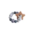 Silicone and beech wood star teether ring with grey and purple beads for babies - Gray