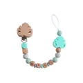 Baby pacifier clip with beech wood leaves, mint silicone beads, and BABY letter blocks - Mint Green
