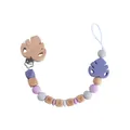 Baby pacifier clip with beech wood leaf and silicone beads with BABY letter cubes - Lilac Purple