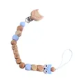 Attache-tétine renard en bleu et bois avec perles de dentition en silicone et lettres - Attache Sucette Renard Lettres / Attache-tétine Bleu