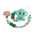 Mint green baby pacifier clip with beech wood elephant teether and silicone beads - Teether Pacifier Chain Set / Green