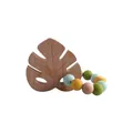 Custom baby teether toy with beech wood leaf and colorful silicone beads ring - Teething Gelatin / Turmeric
