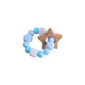 Baby teething bracelet with blue silicone beads and polished beechwood star - Blue
