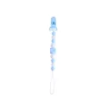 Baby pacifier clip chain with light blue and white silicone beads for infant teething - Blue