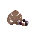 Baby beech wood leaf teether with burgundy and marble silicone beads ring - Teething Gelatin / Burgundy
