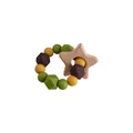 Silicone and beech wood star teether ring in forest green, mustard yellow, and brown - Avocado Green