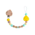 Custom baby pacifier clip with wood beads, silicone balls, and leafy wood charm - Pacifier Clip / Yellow