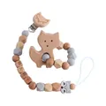 Anneau de dentition renard en hêtre et attache-tétine en silicone avec perles BABY - Anneau de Dentition Et Attache Sucette Ensemble / Gris Set