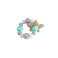 Star-shaped beech wood and silicone bead baby teether in mint green and marble grey - Light Green