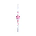 Pink and white silicone baby pacifier clip with a cartoon fox bead and safety buckle - Pink