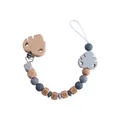 Personalized wooden baby pacifier clip with silicone beads and leaf teething charm - Pacifier Clip / Gray