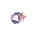 Baby teething ring with purple silicone beads and natural beech wood star pendant - Light Purple