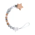 DIY beechwood pacifier clip with silicone beads and 'BABY' letter blocks for infants - White