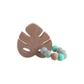 Beech wood leaf teether toy with mint green and grey silicone beads for babies - Teething Gelatin / Light Green
