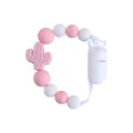 Rosa Schnullerkette aus Silikon mit Kaktus-Anhänger und weiß-rosa Perlen für Babys - Rosa