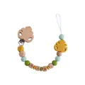 Baby pacifier chain with beech wood leaf clip and Morandi silicone beads featuring BABY text - Pacifier Clip / Turmeric