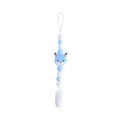 Light blue silicone baby pacifier clip with cartoon fox bead and white safety clip - Blue