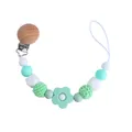 Mint green silicone beads and beech wood pacifier clip with flower teething toy - Mint Green