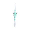 Mint green and white silicone pacifier clip with a cute fox bead and plastic clasp - Green