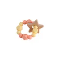 Baby pacifier clip with peach silicone beads and star-shaped beech wood teething ring - Rose Pink
