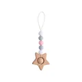 Pink and grey silicone beads with natural beech wood star pendant for baby teething - Pink