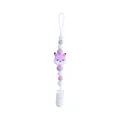 Purple and grey silicone beaded pacifier clip featuring a cute cartoon fox pendant - Purple