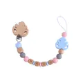 Pastel silicone baby pacifier clip with beech wood leaf and BABY letter beads - Pacifier Clip / Blue