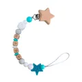 Star-shaped beech wood pacifier clip with tiffany blue and grey silicone beads for babies - Lake Blue