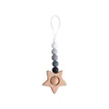 Star-shaped beech wood and grey gradient silicone bead baby teether pendant - Gray