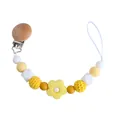 Baby pacifier clip with yellow silicone beads, crochet ball, and wooden beechwood clip - Yellow