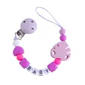 Personalized purple silicone baby pacifier clip with beech wood leaf and letter beads - Light Purple